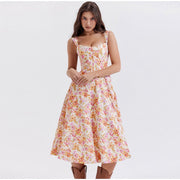 printed spaghetti strap midi dress, view 3 - MRSLM