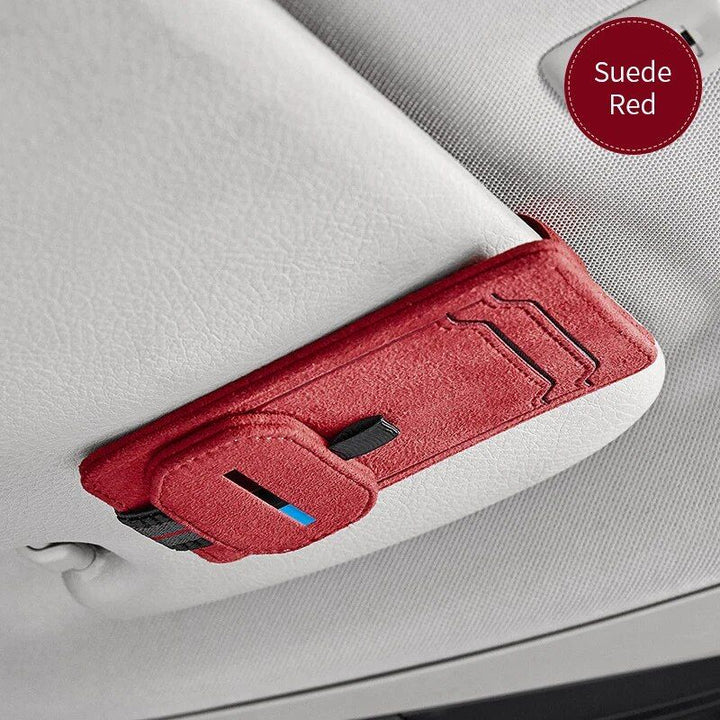 Multi-Function Suede Leather Car Sunglasses Holder with Magnetic Clip