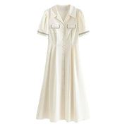 beige polo collar mid-calf dress, view 6 - MRSLM