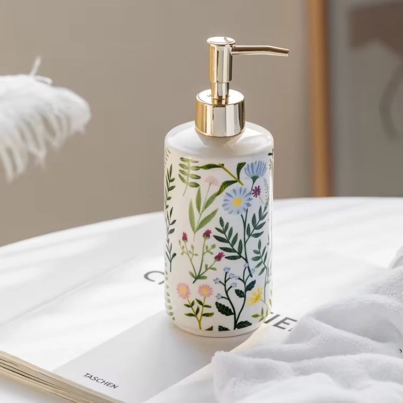 ceramic flower soap dispenser, view 5 - MRSLM