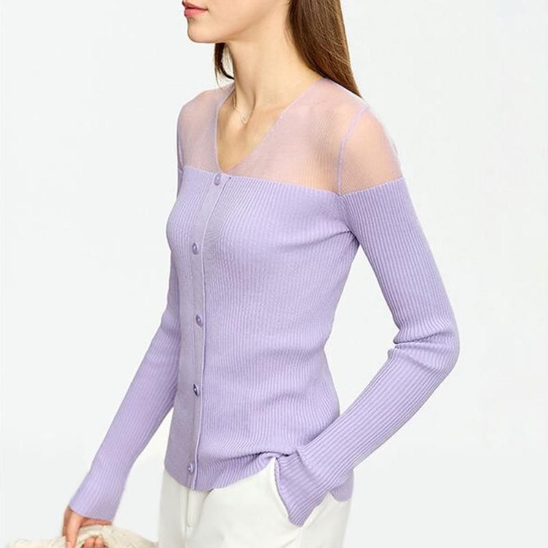 Schmal geschnittener Patchwork-Pullover mit V-Ausschnitt für Damen