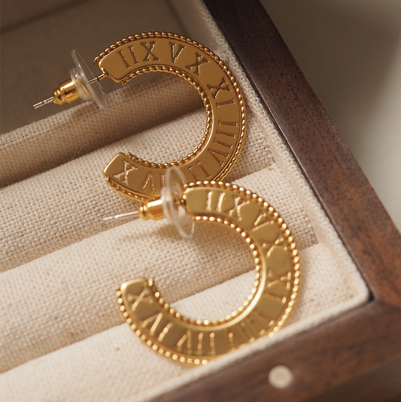 Roman Numeral Ring Shaped Earrings Design Sense