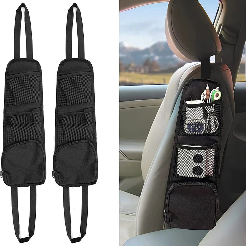 stretchable car seat organizer with drink holder, view 2 - MRSLM
