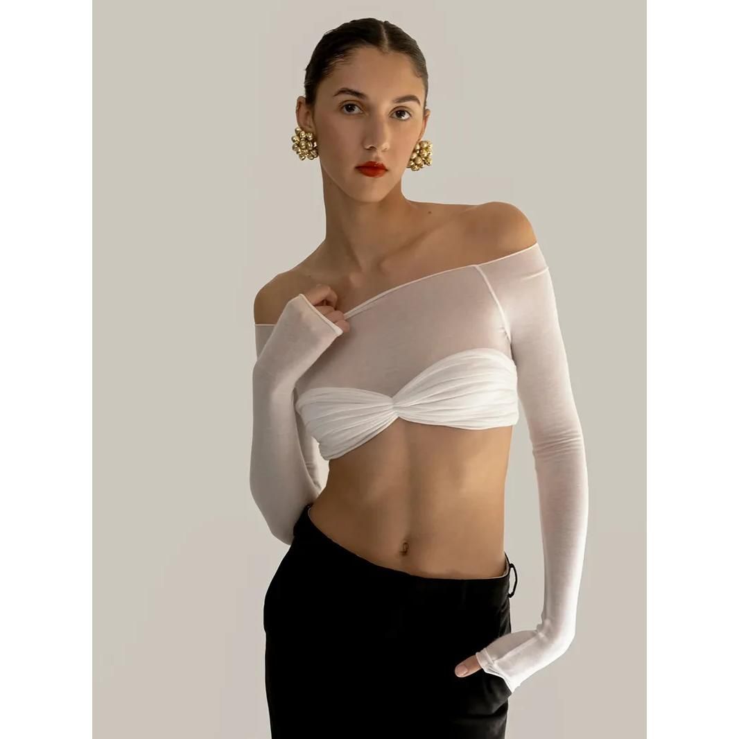 Sexy Off-Shoulder Mesh Crop Top