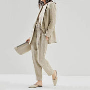 Cotton linen women's blazer and pants set - MRSLM
