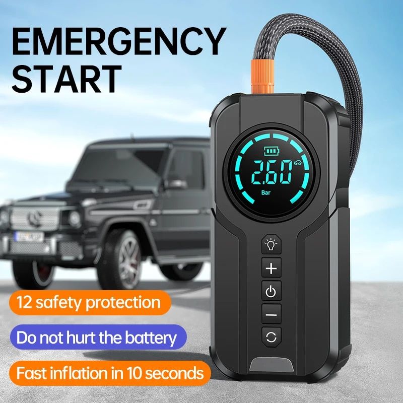 Multi-Function Portable Car Jump Starter with Air Compressor, Power Bank, and Emergency Light