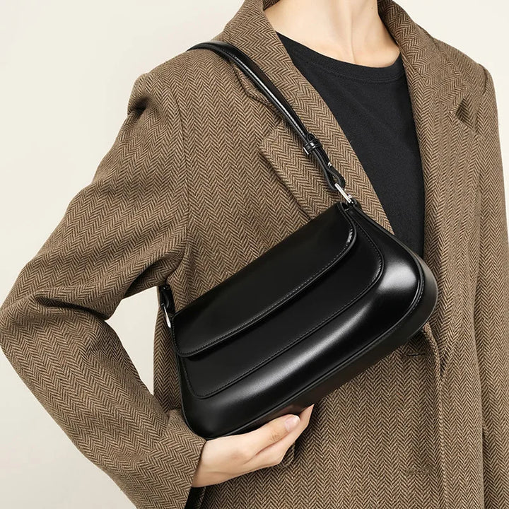 Bolsa de ombro vintage de luxo em couro genuíno para mulheres – Bolsa de couro bovino de alta qualidade