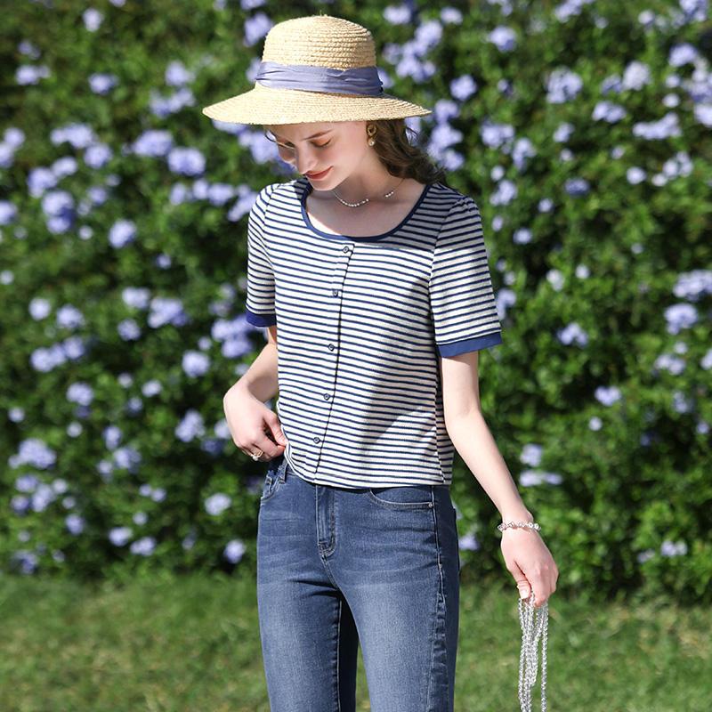 Summer Striped Slim-Fit Knit Tee