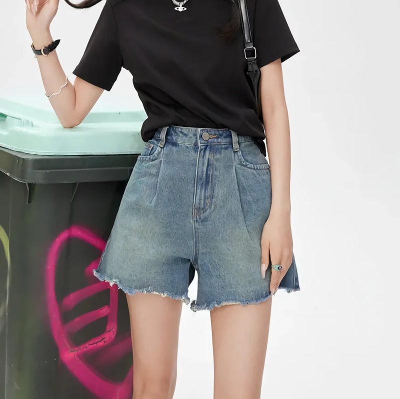 high waist denim shorts, view 4 - MRSLM
