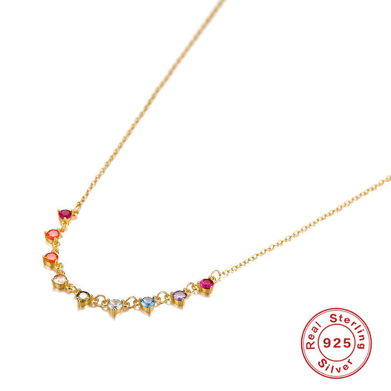 Sterling Silver Super Flash Colored Diamond Collarbone Necklace