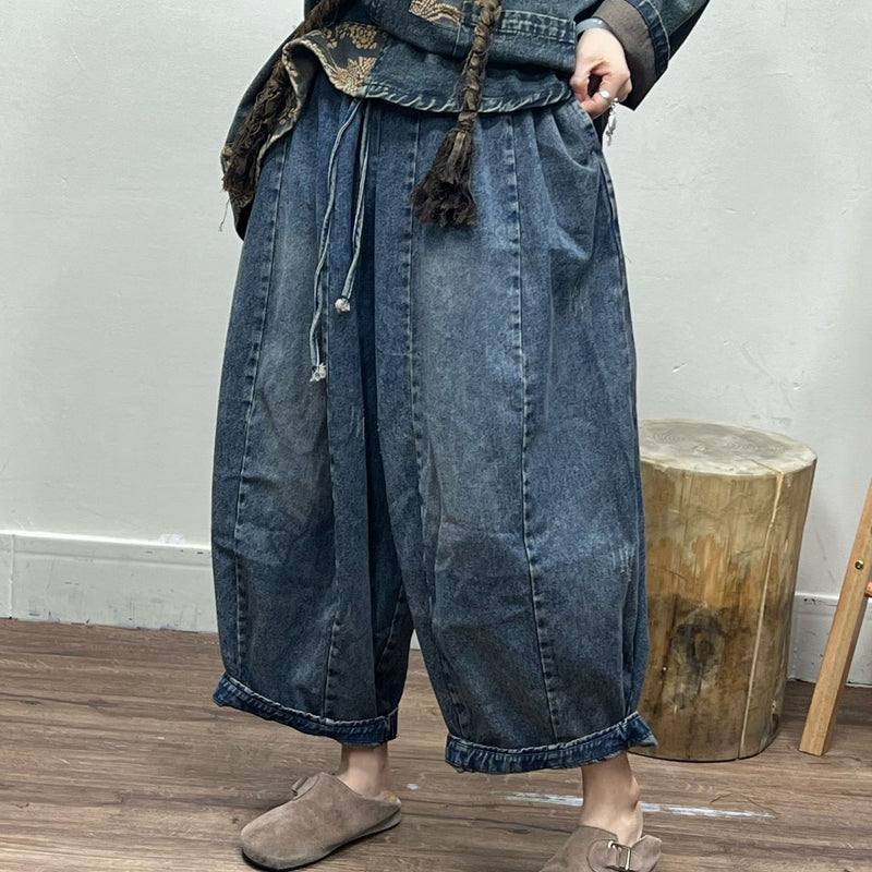 Damen-Retro-Jeanshose in großen Größen mit elastischem Bein und weitem Bein