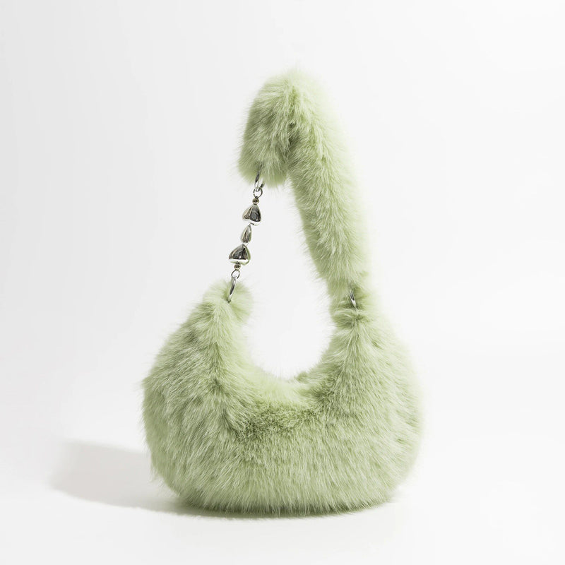 Schicke, flauschige Halbmond-Schultertasche aus Kunstpelz