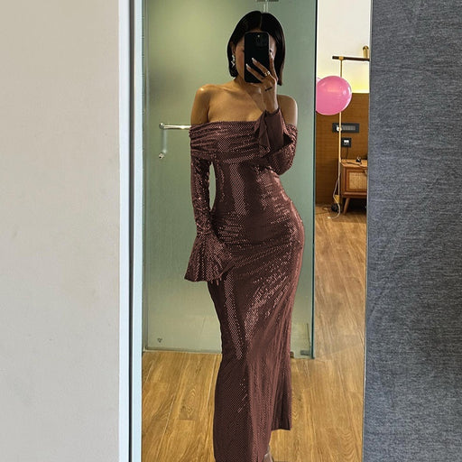 slim-fit off-neck long dress, view 11 - MRSLM