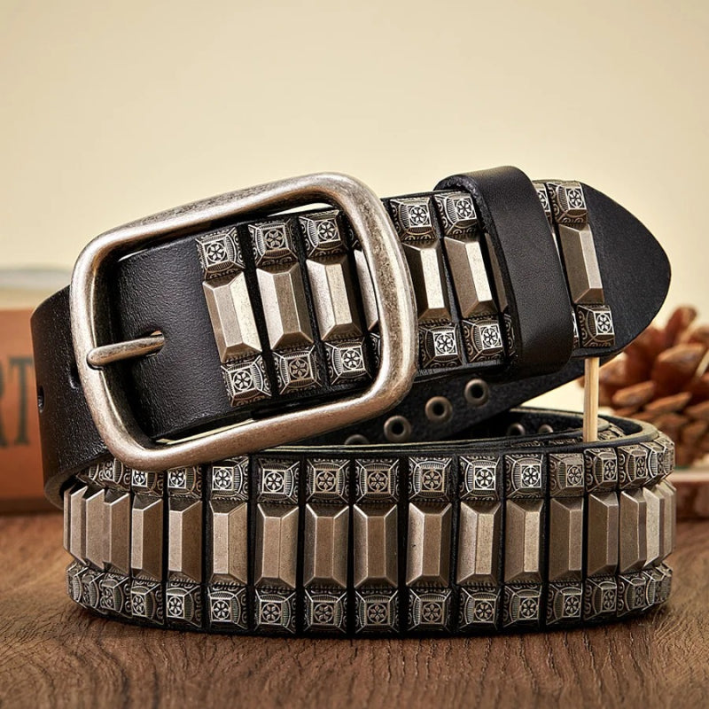 Heavy metal rivet leather belt, view 5 - MRSLM