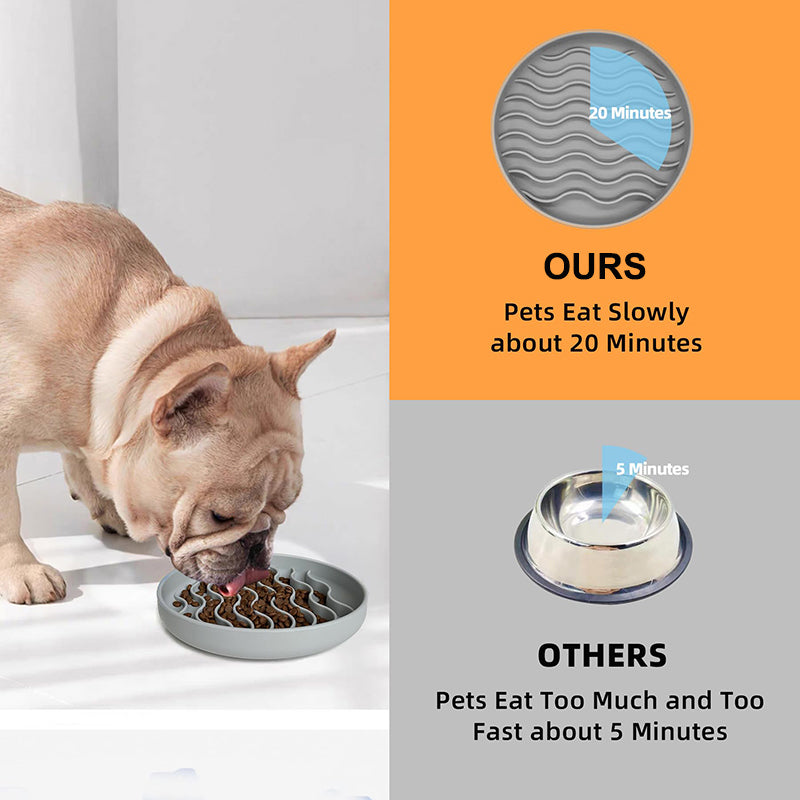 Tigela de silicone antiderrapante para alimentação lenta de cães.
