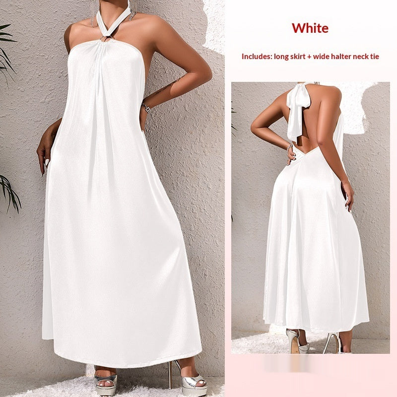 off-shoulder halter maxi dress, view 5 - MRSLM