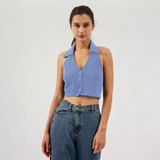 Cropped halter top, cotton-polyester blend, view 4 - MRSLM