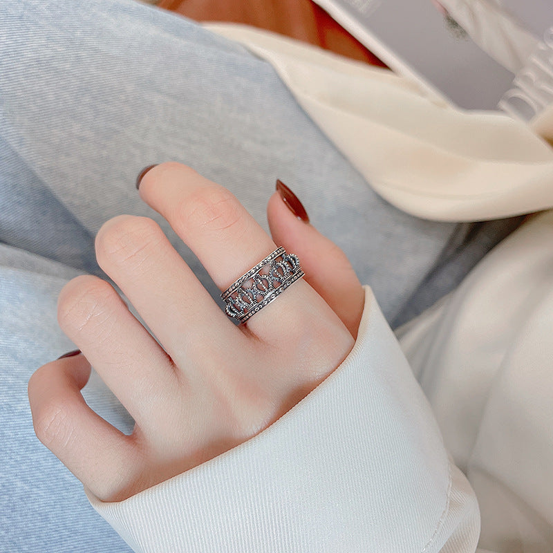 s925 silver hollow 3d crown ring, view 5 - MRSLM