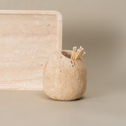 beige travertine match holder, view 3 - MRSLM