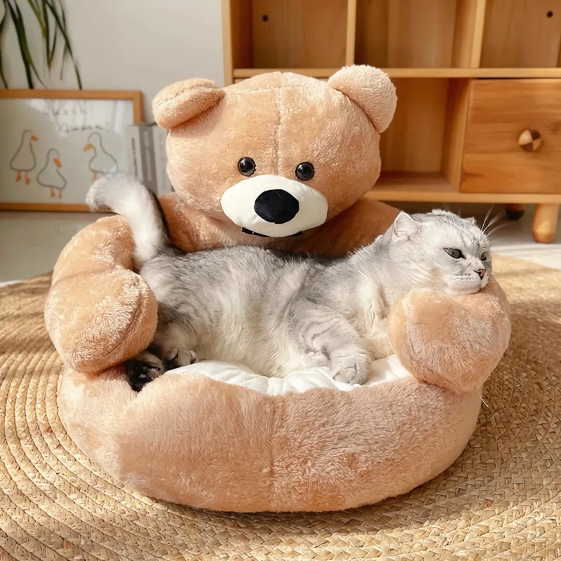 Cama de pelúcia para animais de estimação em formato de urso de pelúcia