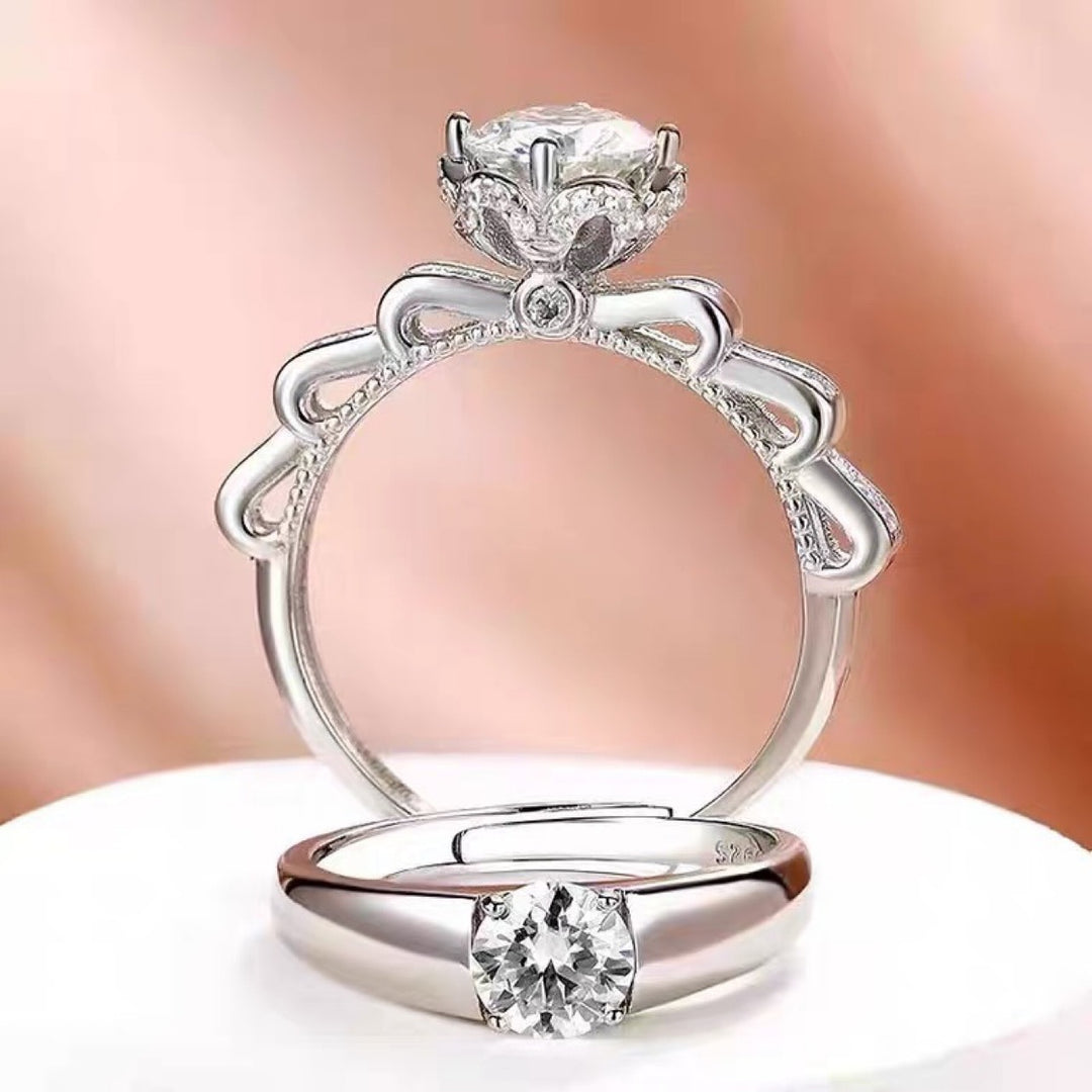 Ribbon Sweet Wedding Ring Silver Plated Moissane Diamond