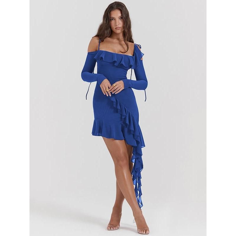 Elegantes, rückenfreies Minikleid mit Spaghettiträgern und Rüschen für Damen