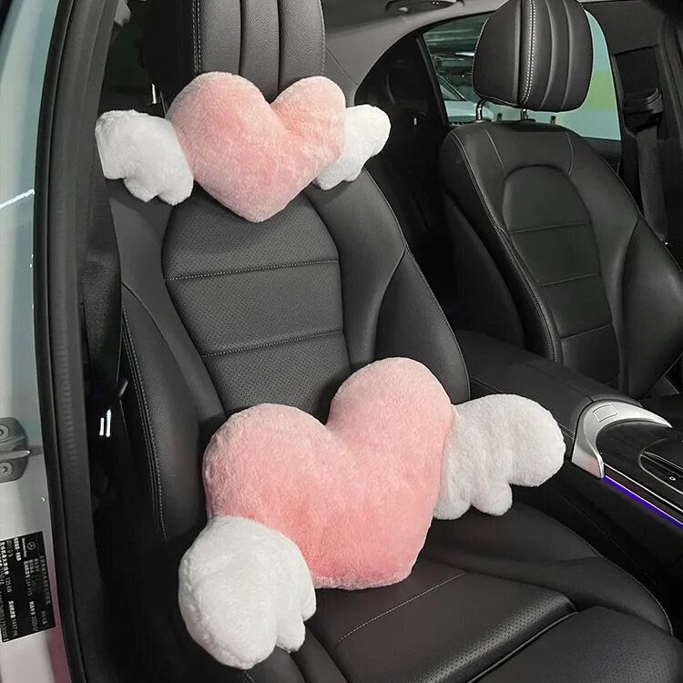 Heart-Shaped Plush Car Headrest & Lumbar Support Cushion