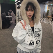 Letter fur collar hooded sweater - MRSLM