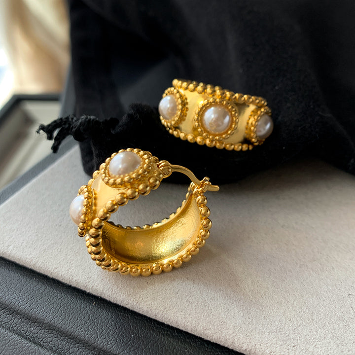 Metal Matte Circle Pearl Earrings