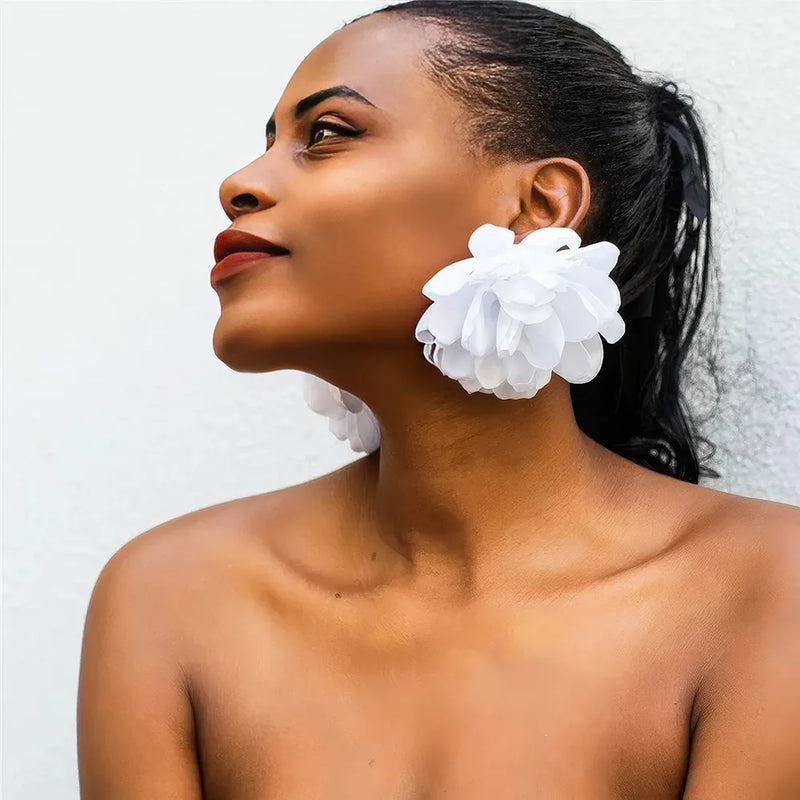fluffy fabric flower stud earrings, view 13 - MRSLM