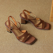 open toe leather sandals with chunky heel, view 10 - MRSLM