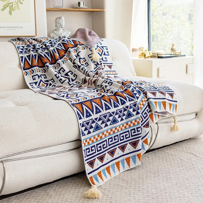 bohemian knitted throw blanket, view 5 - MRSLM
