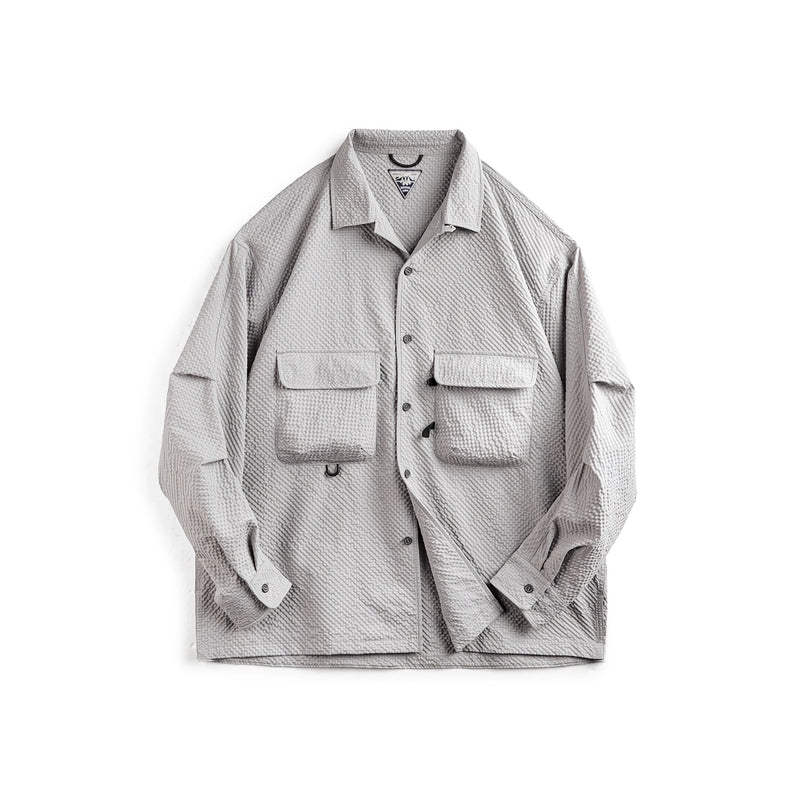 cuban collar seersucker shirt, view 3 - MRSLM