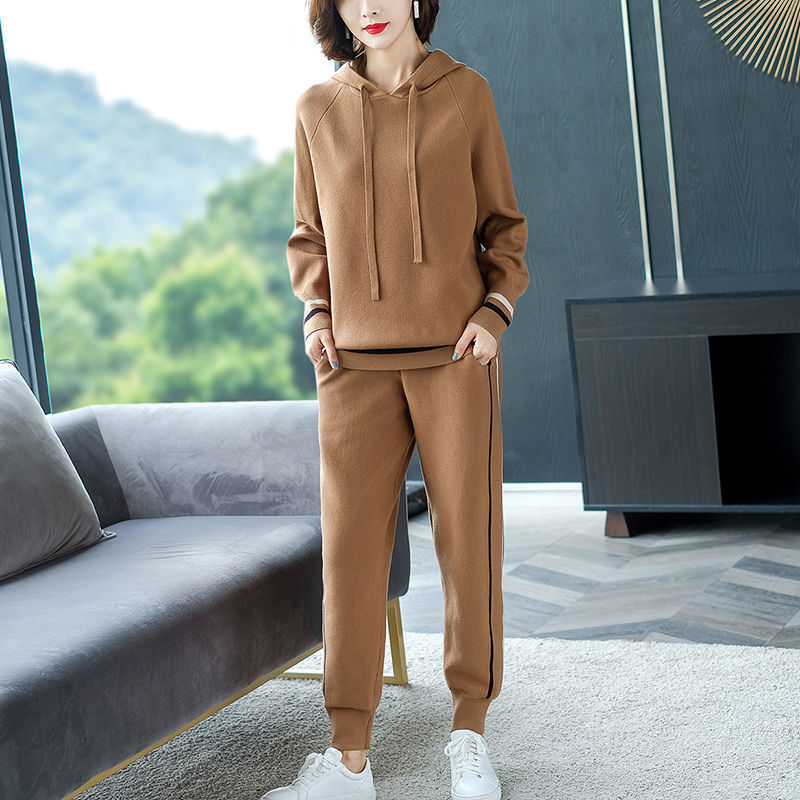 Sports And Leisure Suit Korean Style Loose Slimming Temperament Hooded Sweater Two-piece Set