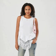floral lace patchwork tank top, view 3 - MRSLM