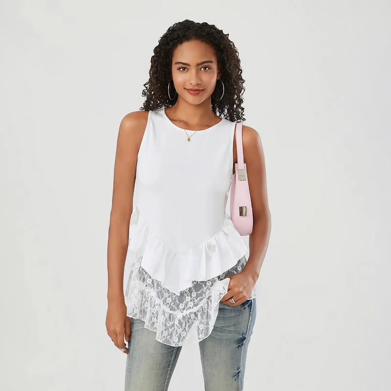 floral lace patchwork tank top, view 3 - MRSLM