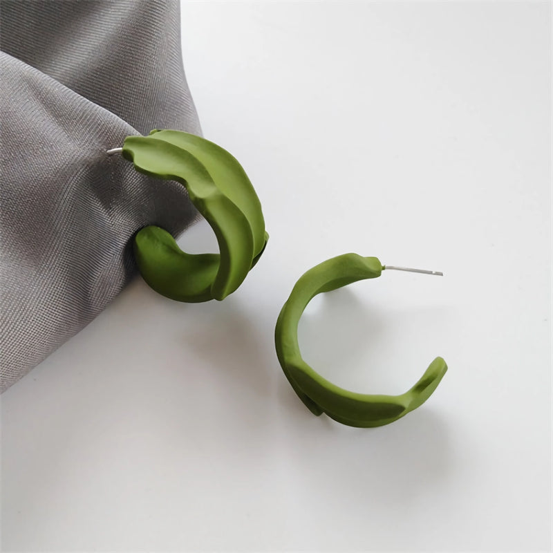 Green leaf geometric drop earrings, view 5 - MRSLM