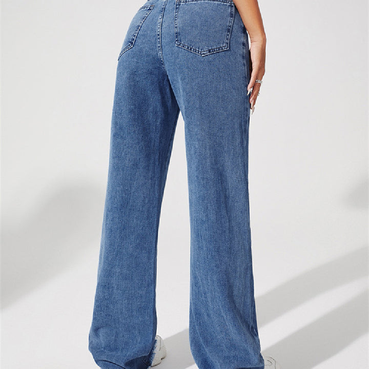 Women's Straight Tube Dark Blue Trousers
