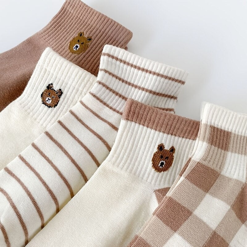 5 Paar niedliche Teddybär-Knöchelsocken – bequeme kurze Socken