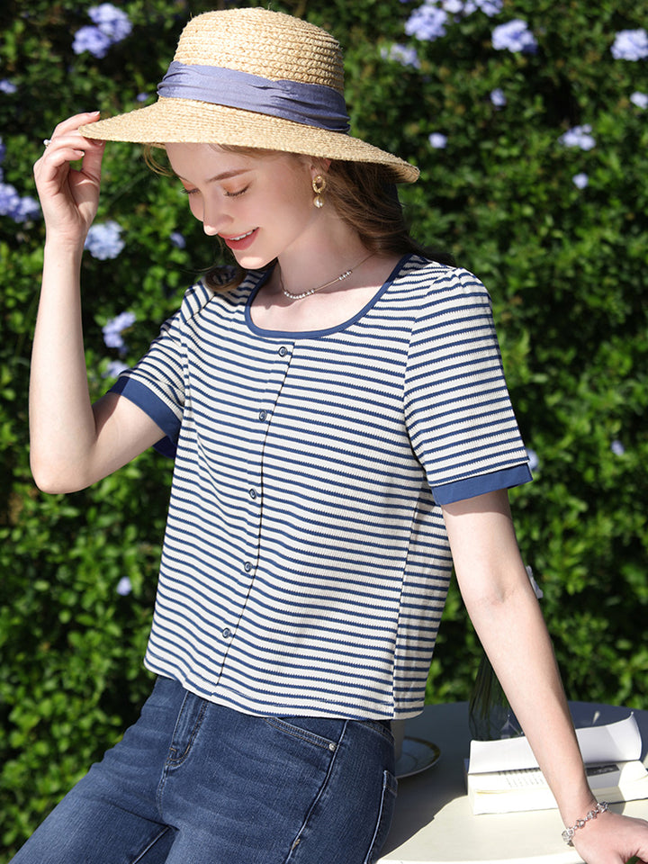 Summer Striped Slim-Fit Knit Tee