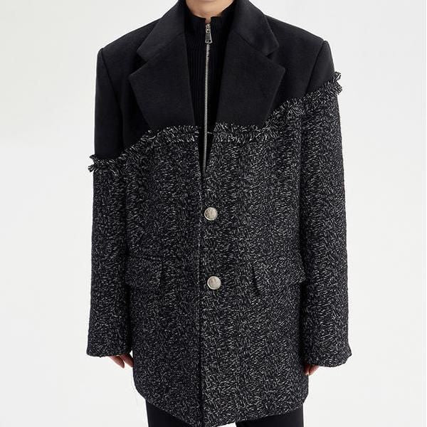 Schwarzer Tweed-Wollmantel Parkas