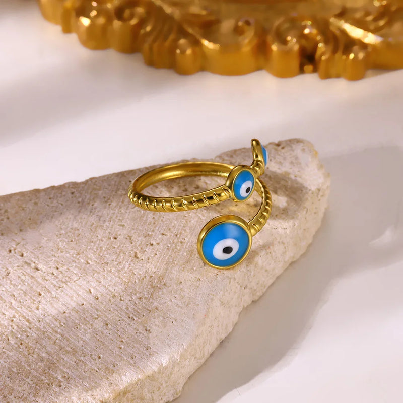 gold evil eye stainless steel ring, view 6 - MRSLM