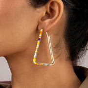 colorful beaded triangle hoop earrings, view 3 - MRSLM