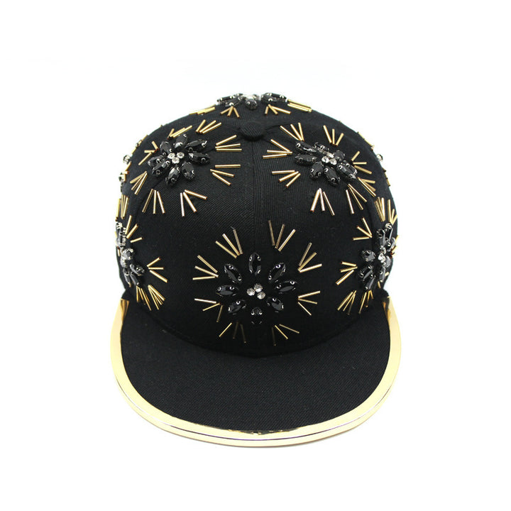 Men's Fireworks Colorful Crystals Metal Edging Hiphop Performance Peaked Cap