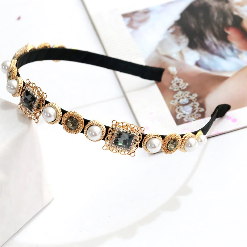 rhinestone and pearl headband, view 3 - MRSLM