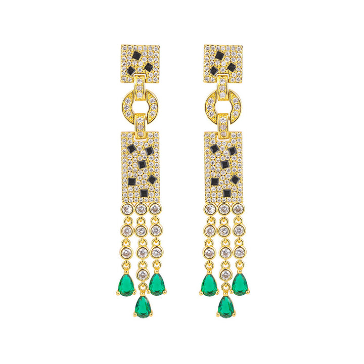 Flowsue Silver Gilt Micro Inlaid Emerald Earrings Simulate Emerald Pendant