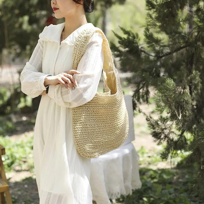 straw shoulder bag, view 8 - MRSLM