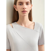 asymmetric V-neck short-sleeve slim top, view 4 - MRSLM