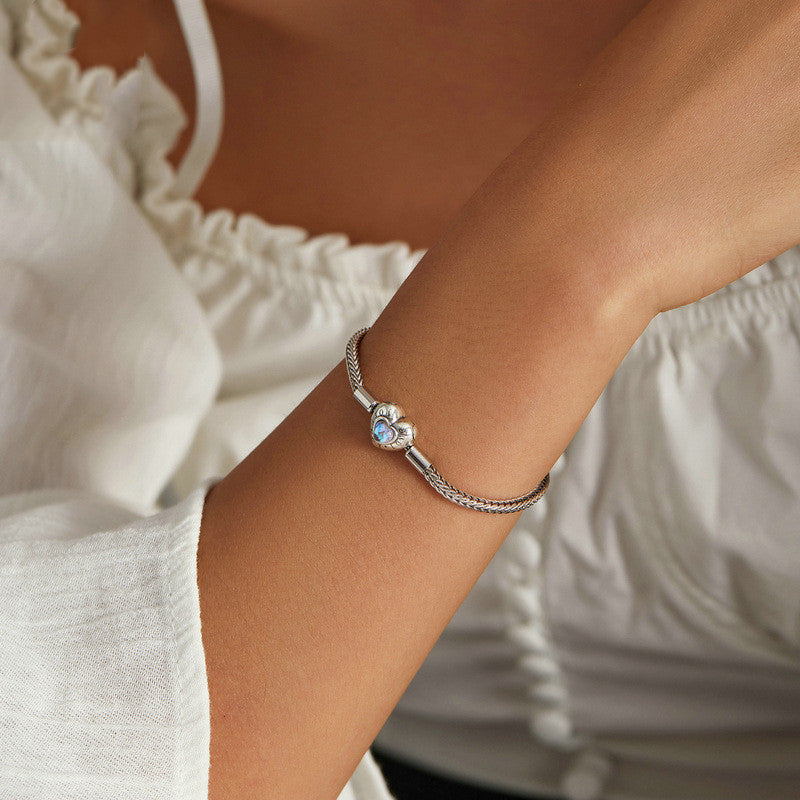 Heart Moonstone Inlaid Sterling Silver Bracelet