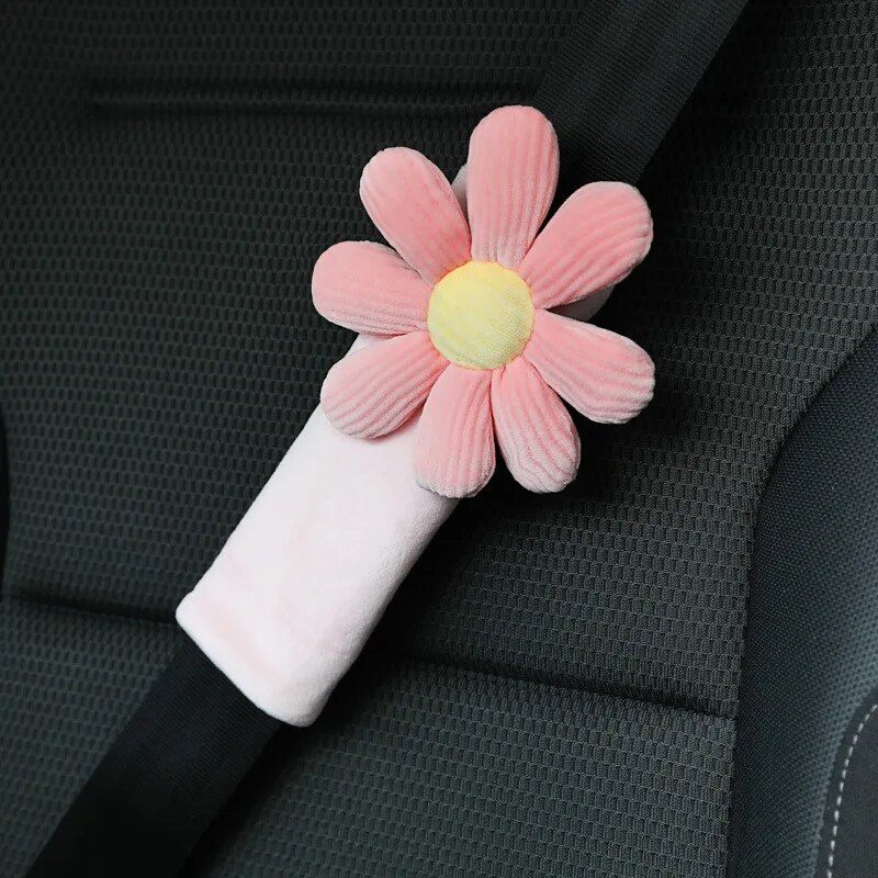 Soft Flower Car Neck & Waist Pillow with Safety Seat Belt Shoulder Pad